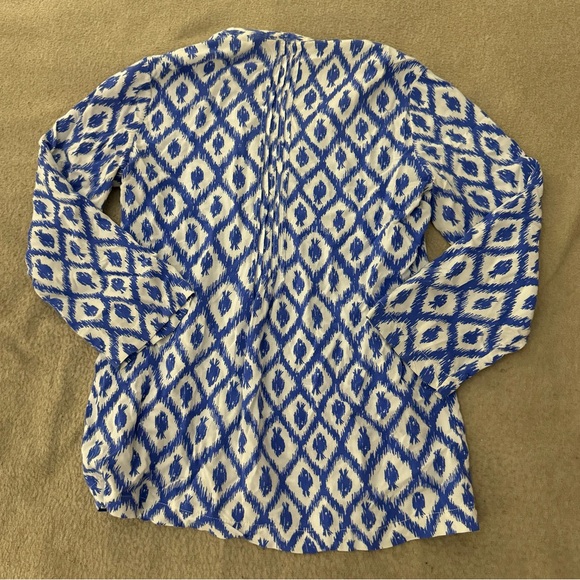 LILLY PULITZER TOP BLUE WHITE FISH DIAMOND PRINT SARASOTA PINTUCK TUNIC SIZE S - Picture 7 of 8